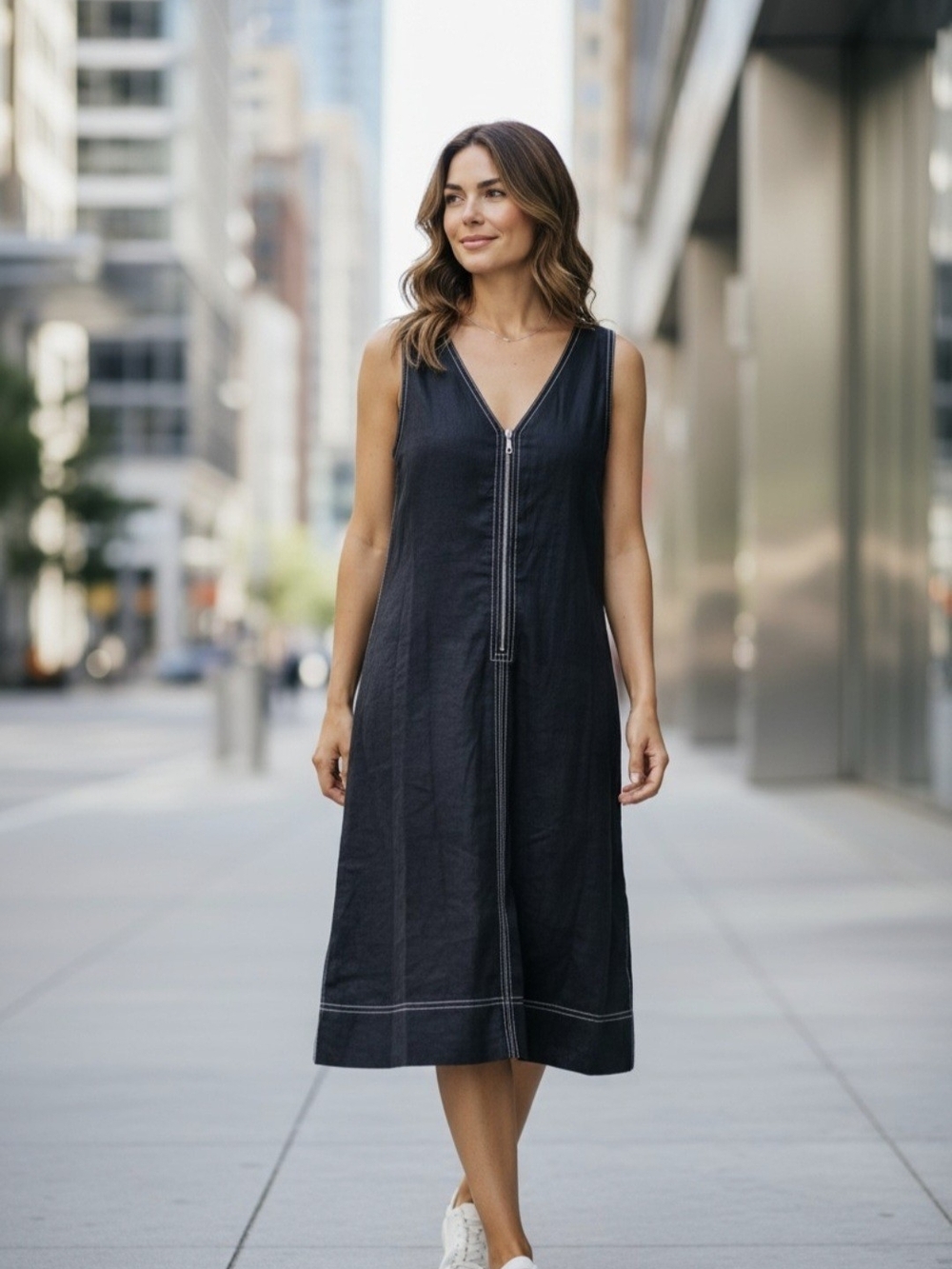 Tommy Bahama Womens S  Black Sheath Dress - Palm-A-Dora SL Front Zip Denim